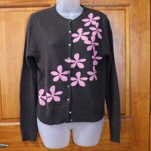 J.Crew Brown Groovy Retro Daisy Knit Cardigan Sweater Medium